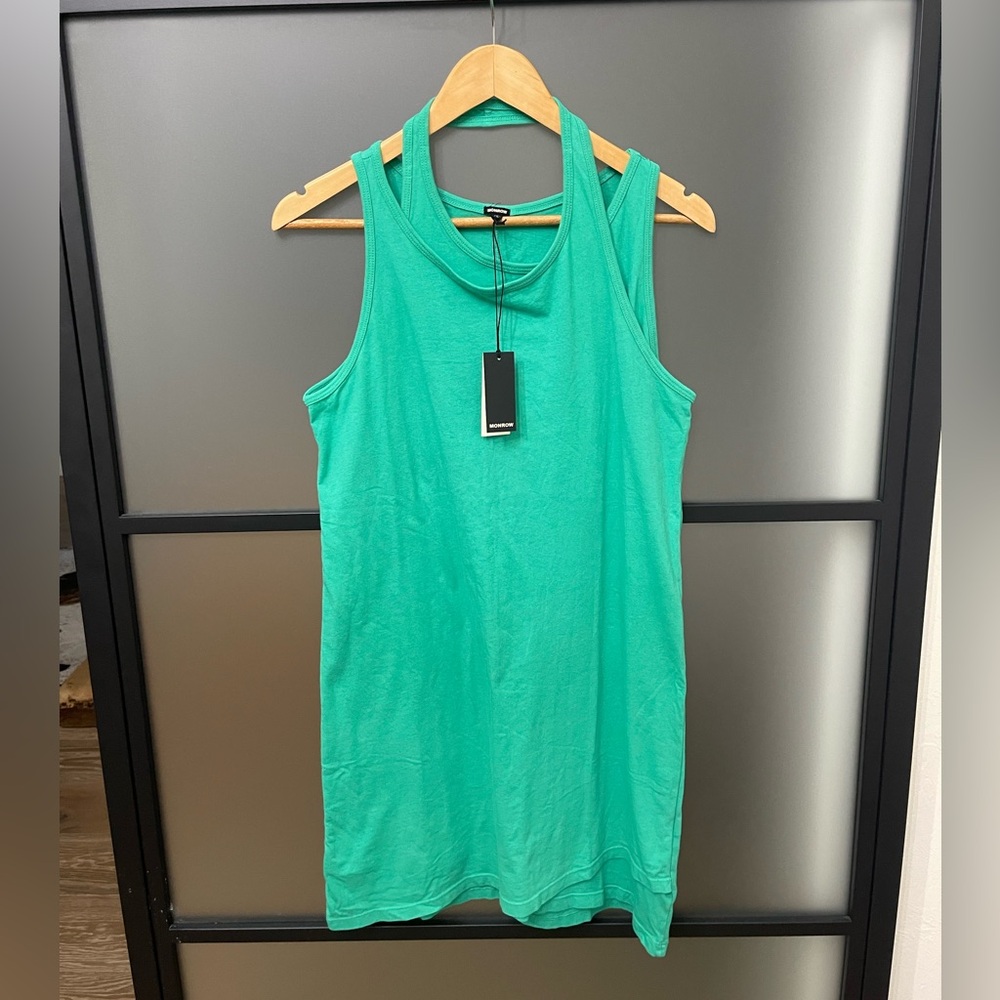 Monrow Green/blue cotton halter/tank dress with double layer front